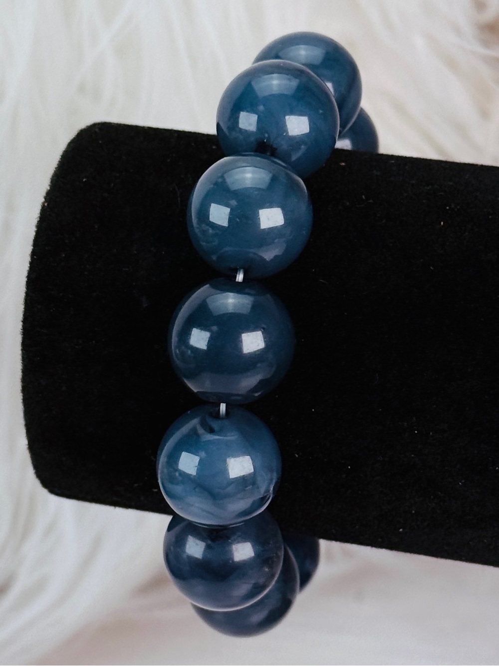 Vintage teal blue large beaded stretch bracelet